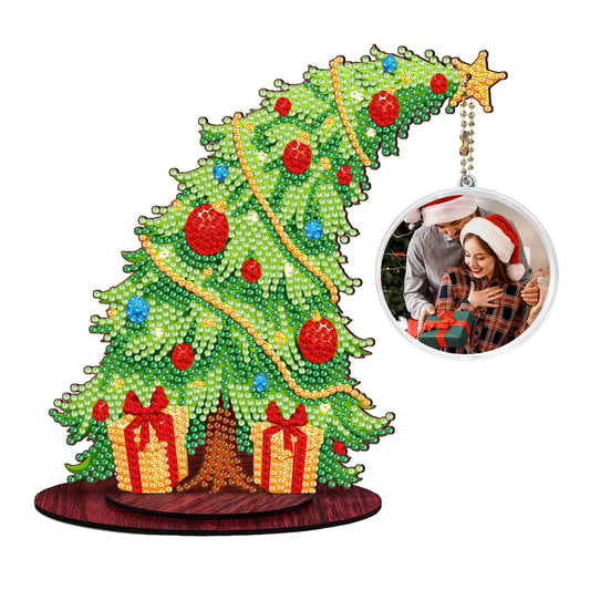 Christmas Tree DIY 2D Flat Wooden Desktop Diamond Art Kit for Adults Beginner(G)