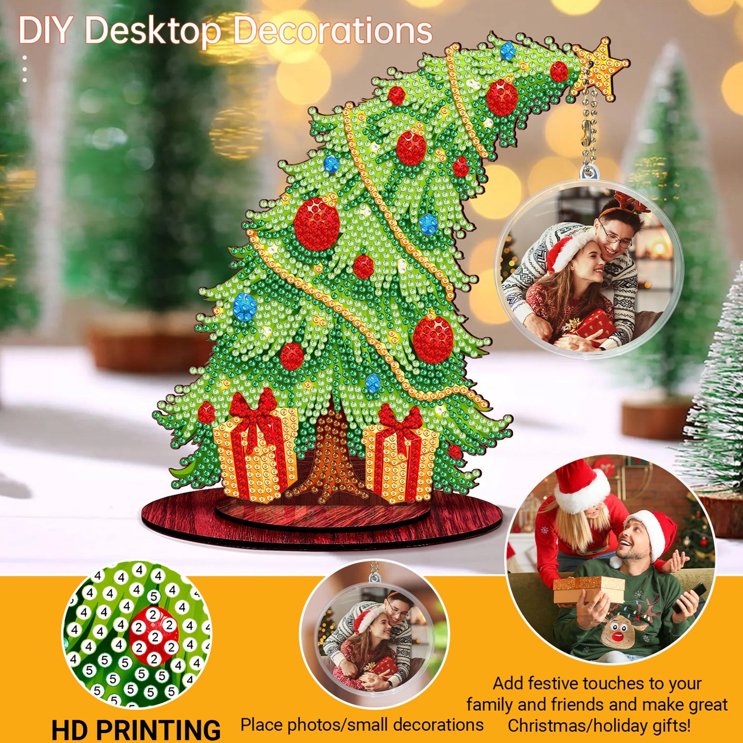 Christmas Tree DIY 2D Flat Wooden Desktop Diamond Art Kit for Adults Beginner(G)