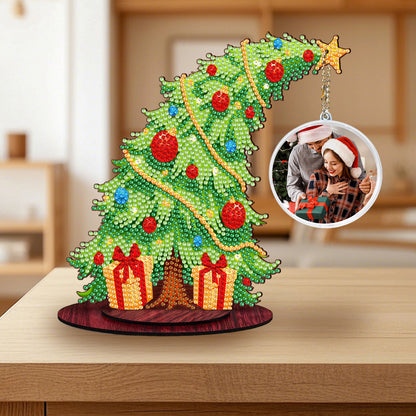 Christmas Tree DIY 2D Flat Wooden Desktop Diamond Art Kit for Adults Beginner(G)
