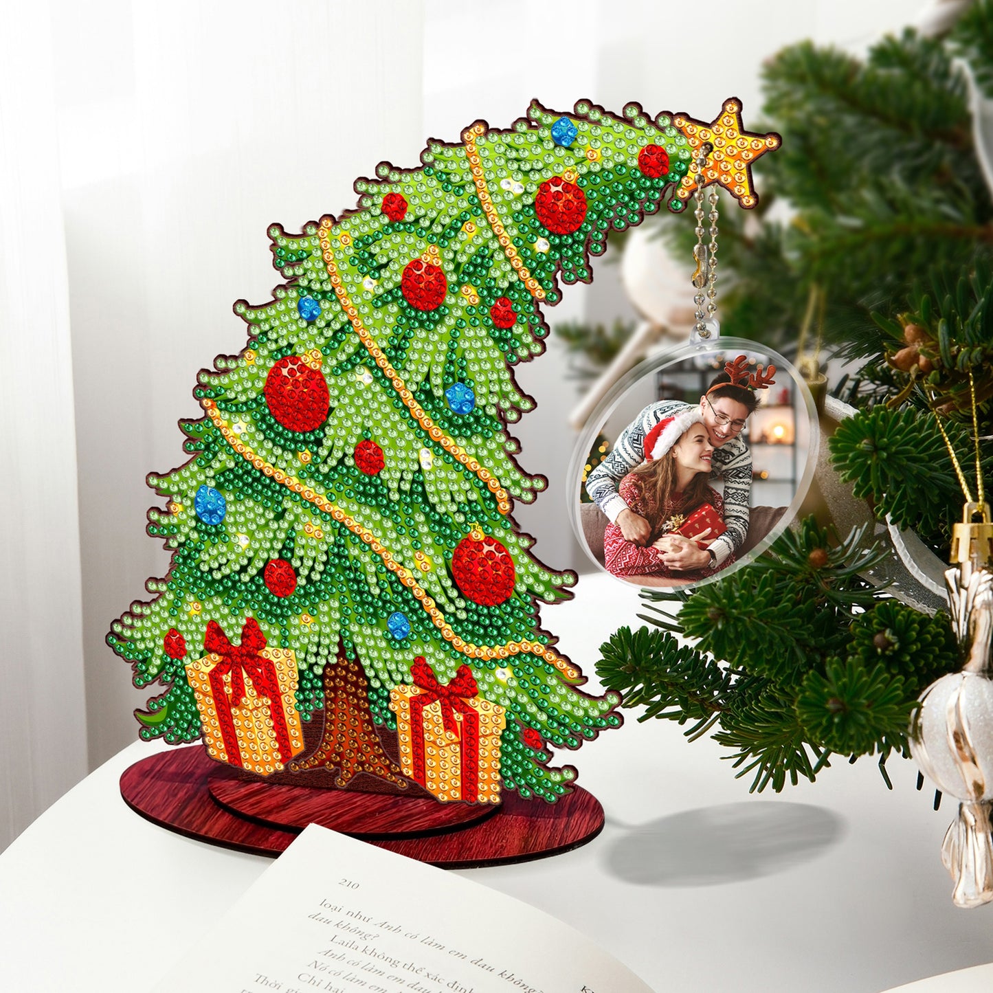 Christmas Tree DIY 2D Flat Wooden Desktop Diamond Art Kit for Adults Beginner(G)