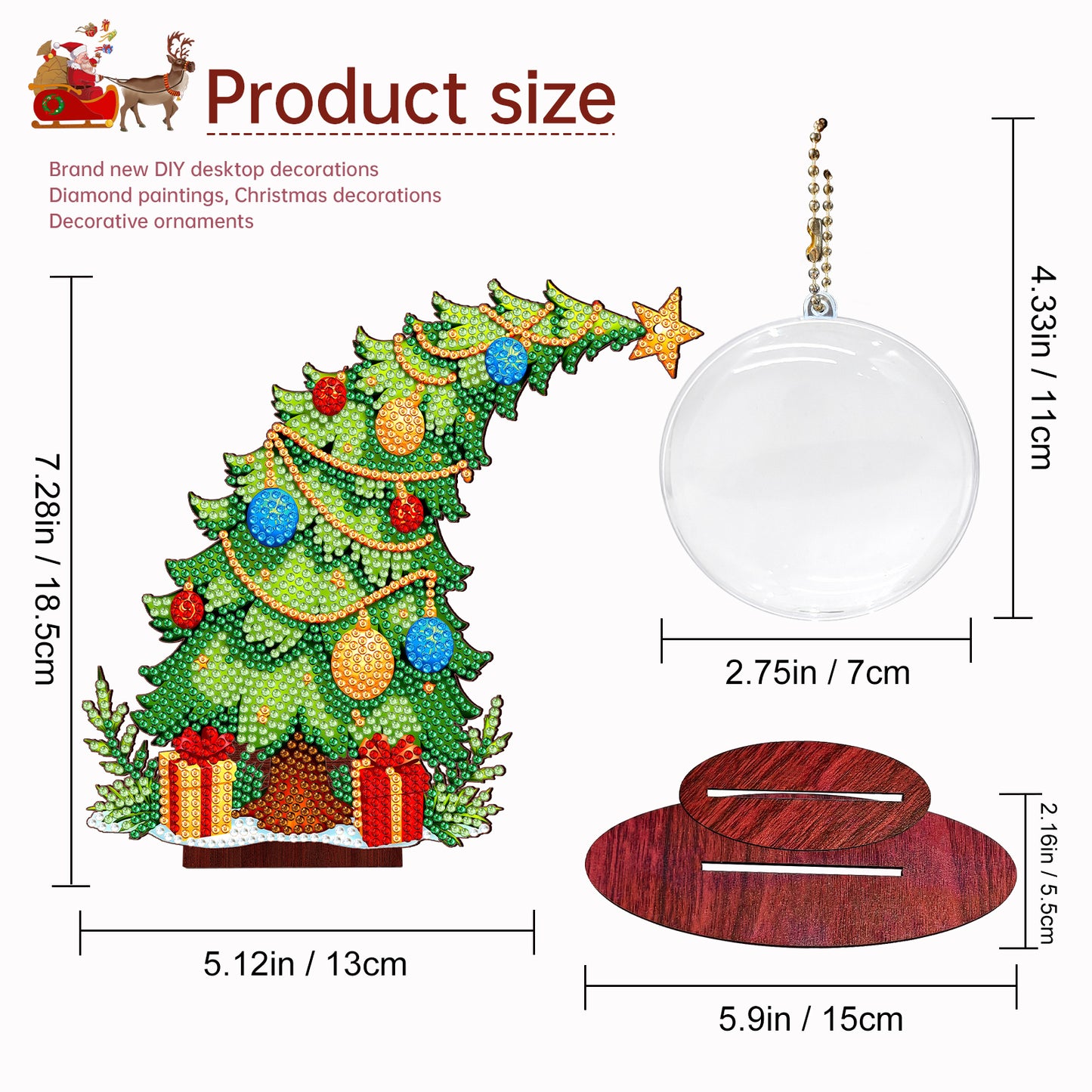 Christmas Tree DIY 2D Flat Wooden Desktop Diamond Art Kit for Adults Beginner(K)