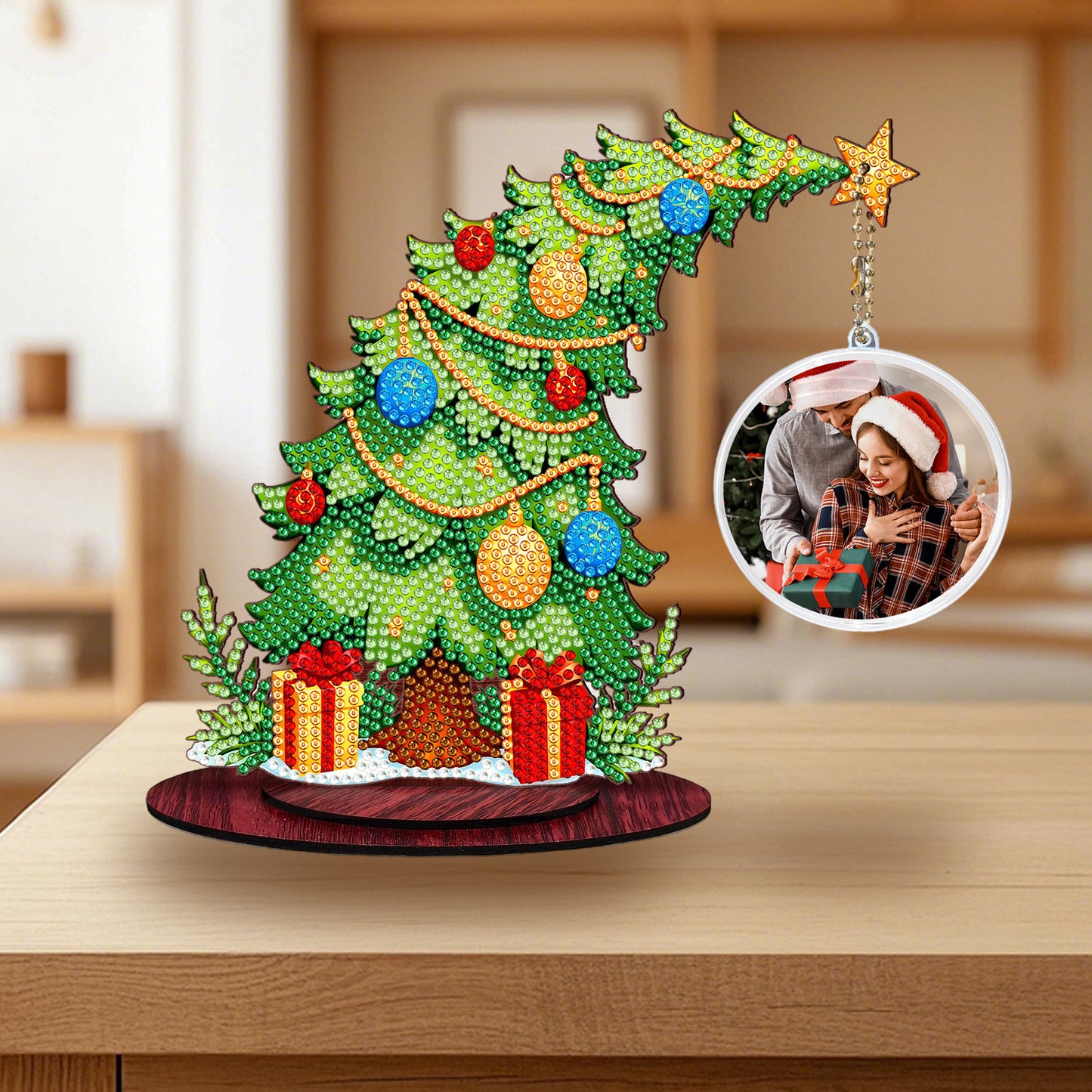 Christmas Tree DIY 2D Flat Wooden Desktop Diamond Art Kit for Adults Beginner(K)