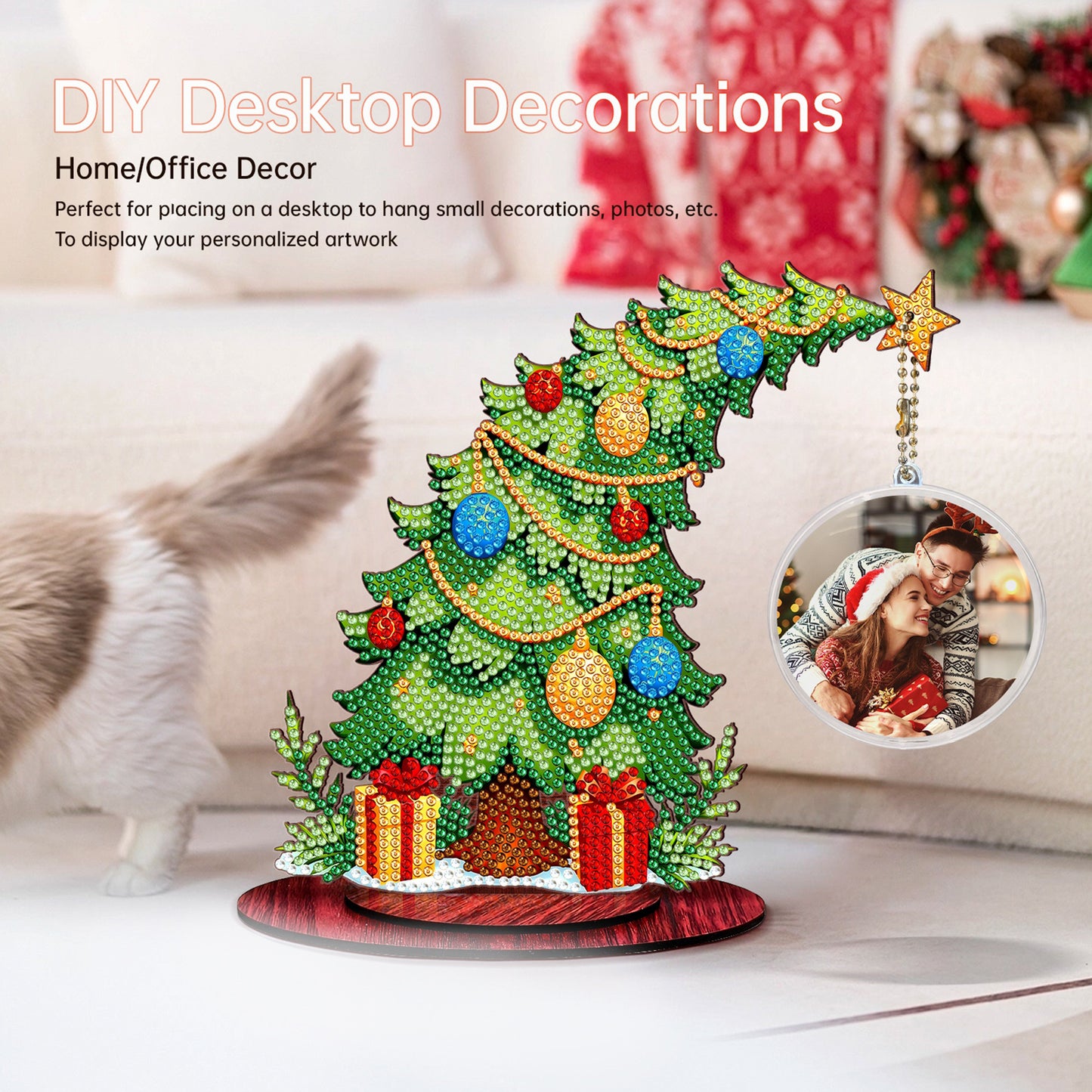 Christmas Tree DIY 2D Flat Wooden Desktop Diamond Art Kit for Adults Beginner(K)