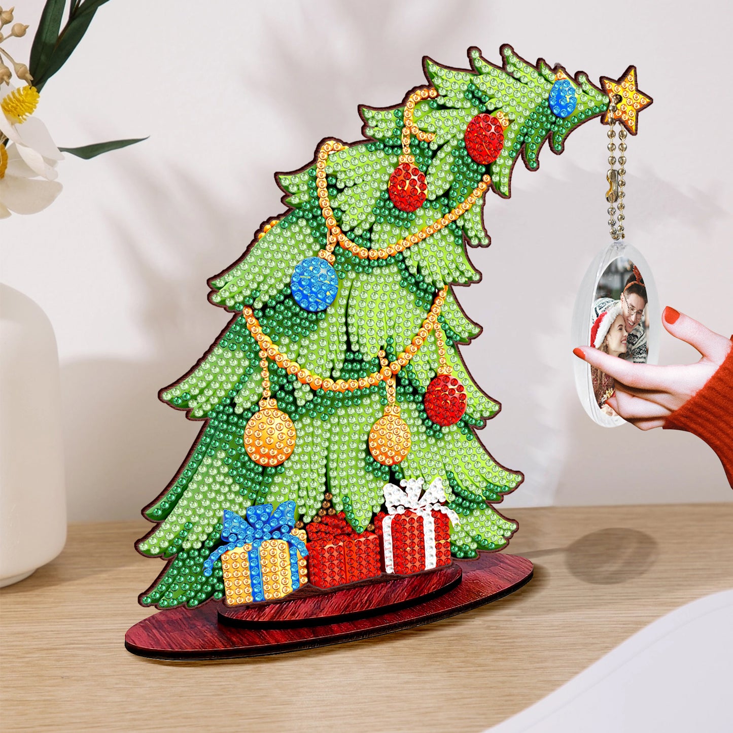 Christmas Tree DIY 2D Flat Wooden Desktop Diamond Art Kit for Adults Beginner(L)