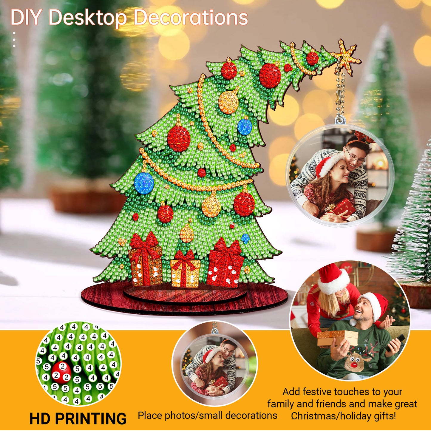 Christmas Tree DIY 2D Flat Wooden Desktop Diamond Art Kit for Adults Beginner(M)