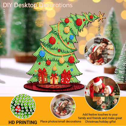 Christmas Tree DIY 2D Flat Wooden Desktop Diamond Art Kit for Adults Beginner(M)