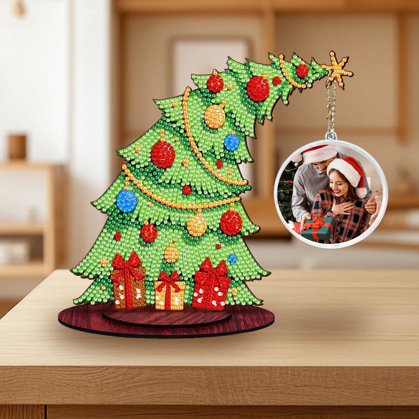 Christmas Tree DIY 2D Flat Wooden Desktop Diamond Art Kit for Adults Beginner(M)