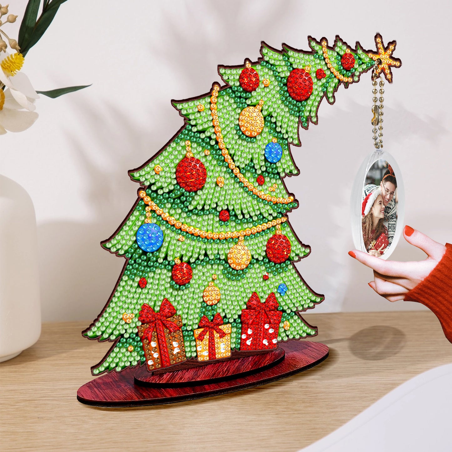 Christmas Tree DIY 2D Flat Wooden Desktop Diamond Art Kit for Adults Beginner(M)