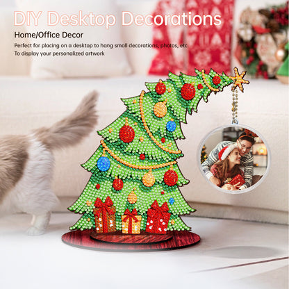 Christmas Tree DIY 2D Flat Wooden Desktop Diamond Art Kit for Adults Beginner(M)