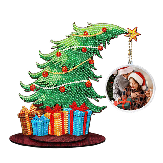 Christmas Tree DIY 2D Flat Wooden Desktop Diamond Art Kit for Adults Beginner(N)