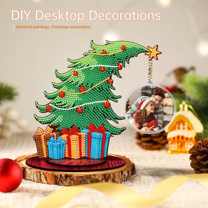 Christmas Tree DIY 2D Flat Wooden Desktop Diamond Art Kit for Adults Beginner(N)