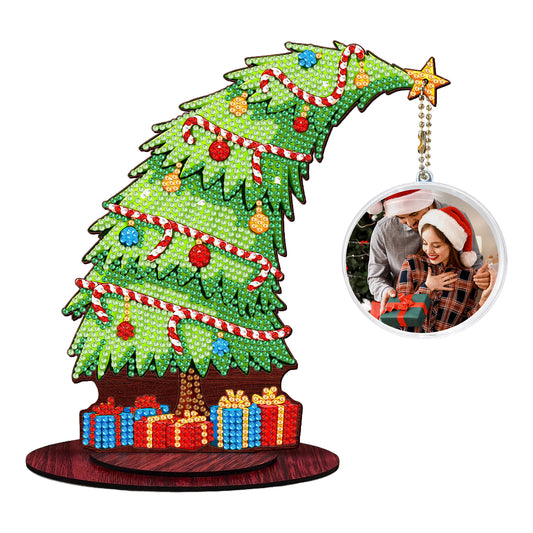 Christmas Tree DIY 2D Flat Wooden Desktop Diamond Art Kit for Adults Beginner(O)