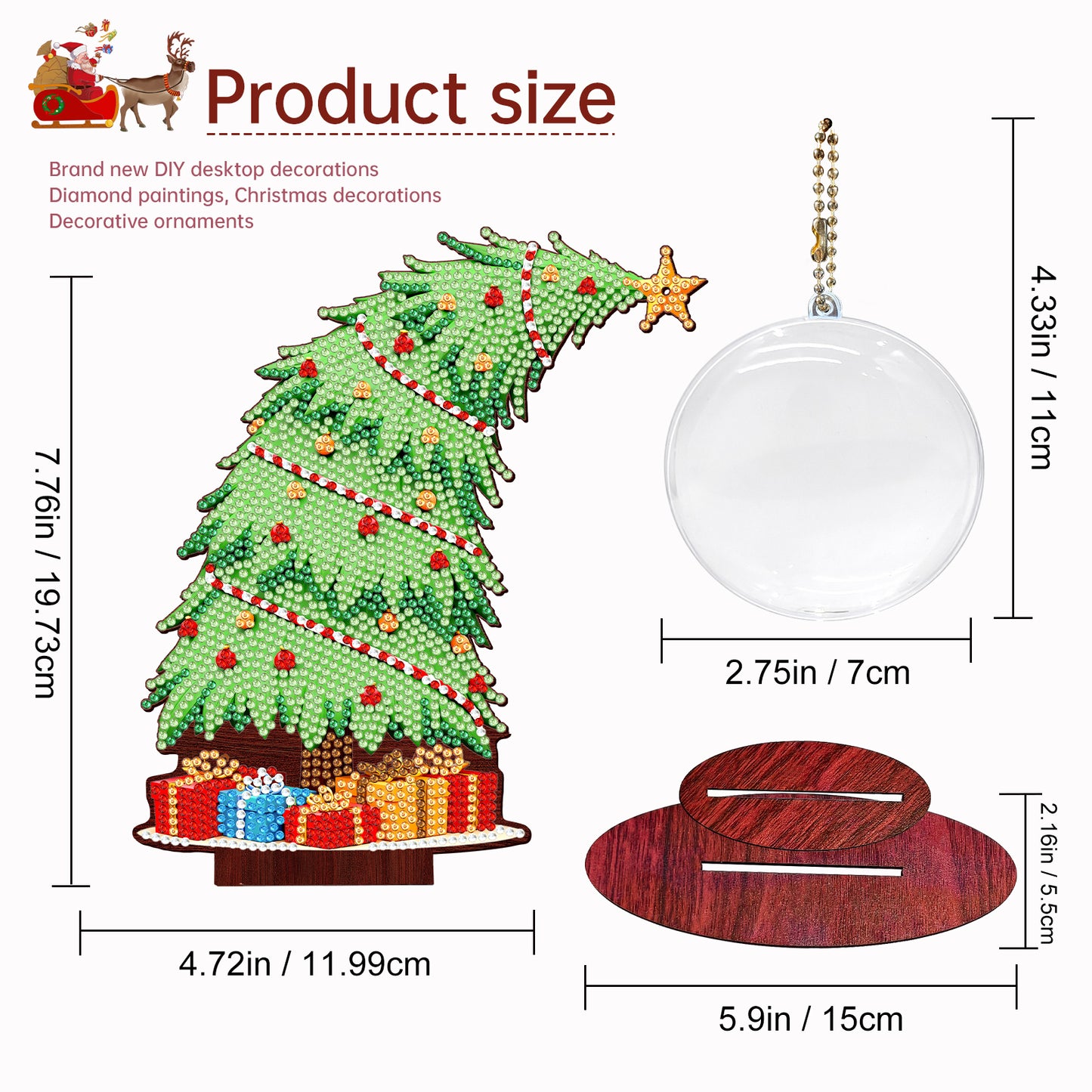 Christmas Tree DIY 2D Flat Wooden Desktop Diamond Art Kit for Adults Beginner(P)