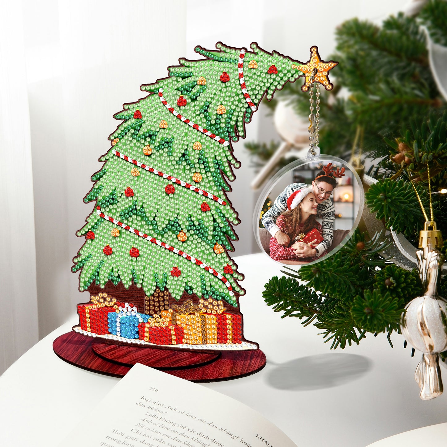 Christmas Tree DIY 2D Flat Wooden Desktop Diamond Art Kit for Adults Beginner(P)