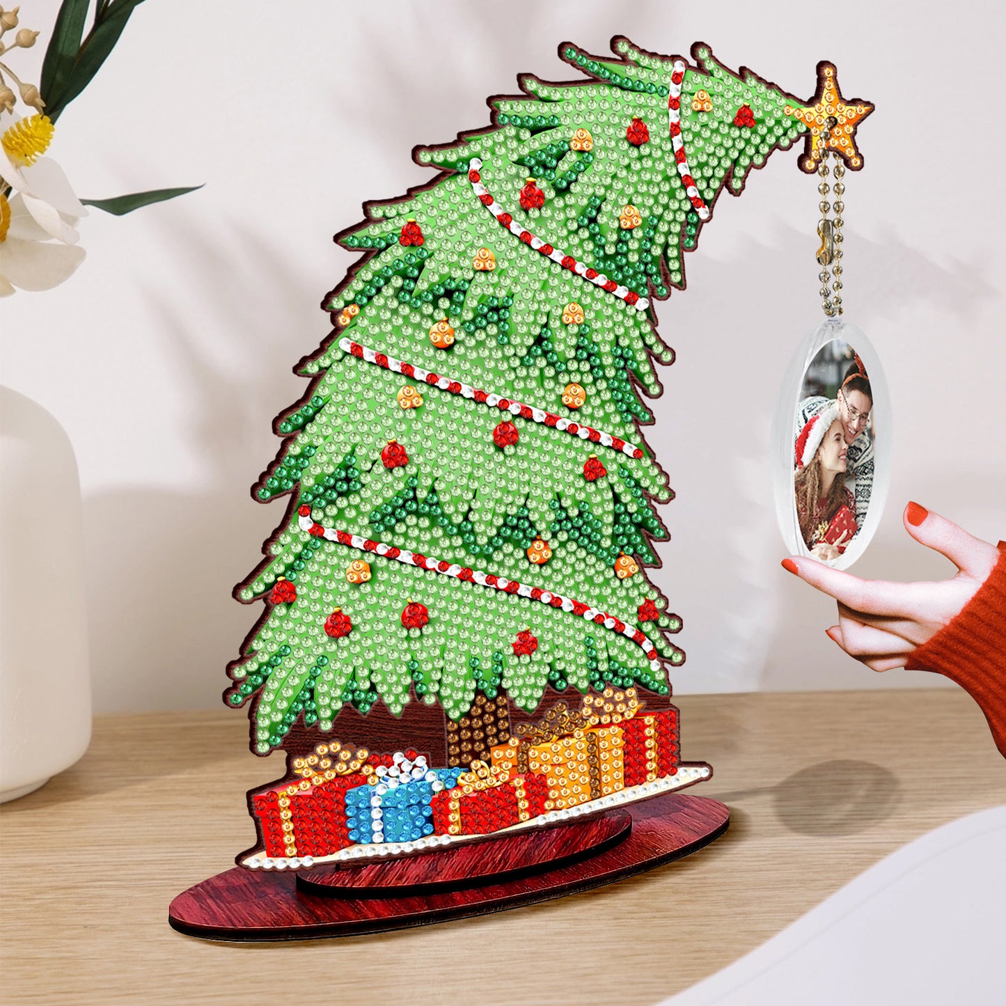 Christmas Tree DIY 2D Flat Wooden Desktop Diamond Art Kit for Adults Beginner(P)
