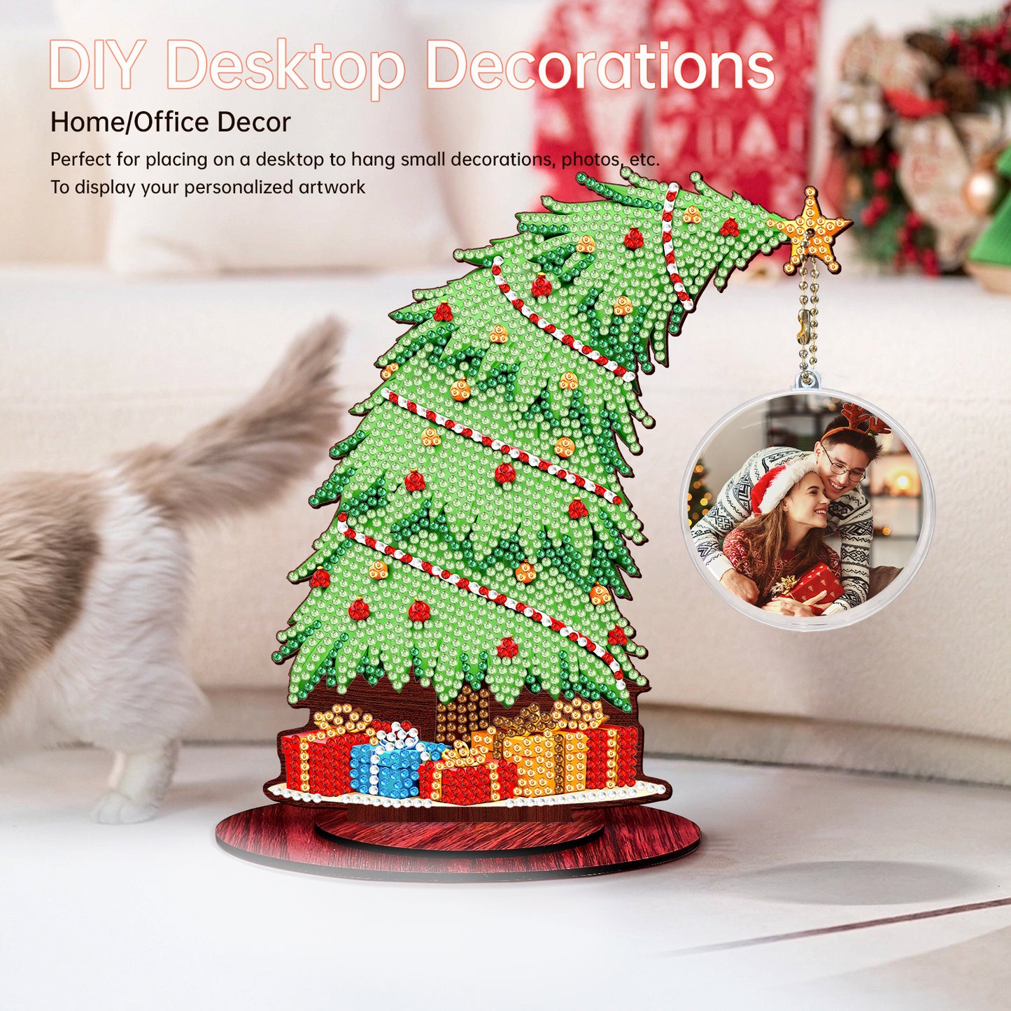 Christmas Tree DIY 2D Flat Wooden Desktop Diamond Art Kit for Adults Beginner(P)