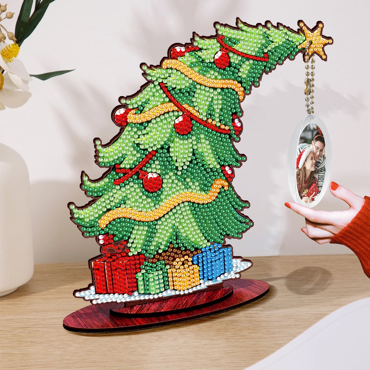 Christmas Tree DIY 2D Flat Wooden Desktop Diamond Art Kit for Adults Beginner(Q)