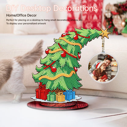 Christmas Tree DIY 2D Flat Wooden Desktop Diamond Art Kit for Adults Beginner(Q)