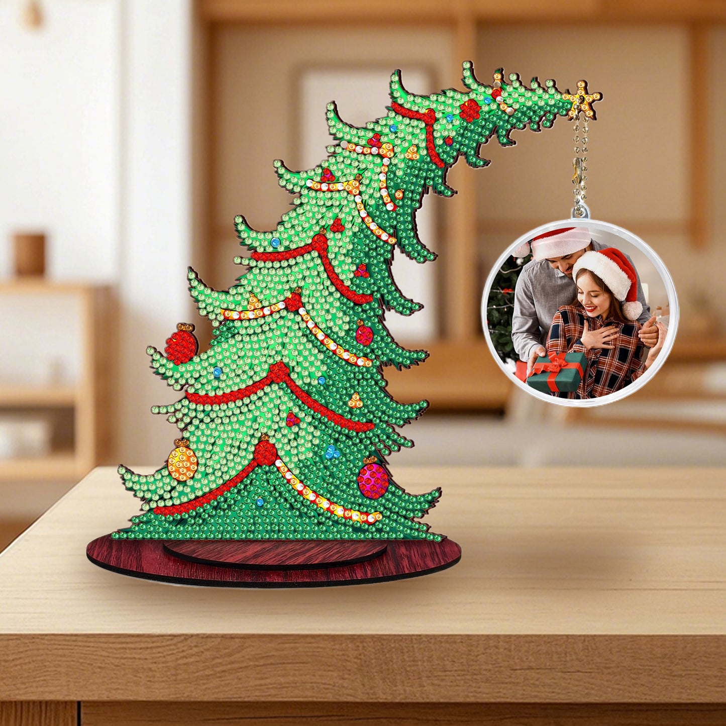 Christmas Tree DIY 2D Flat Wooden Desktop Diamond Art Kit for Adults Beginner(R)