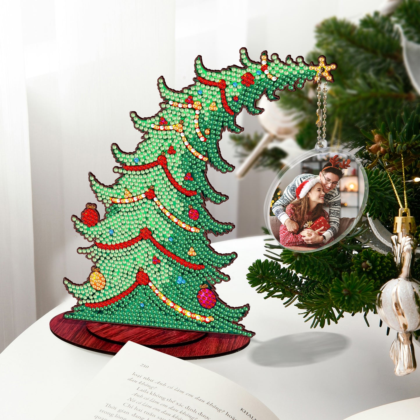 Christmas Tree DIY 2D Flat Wooden Desktop Diamond Art Kit for Adults Beginner(R)