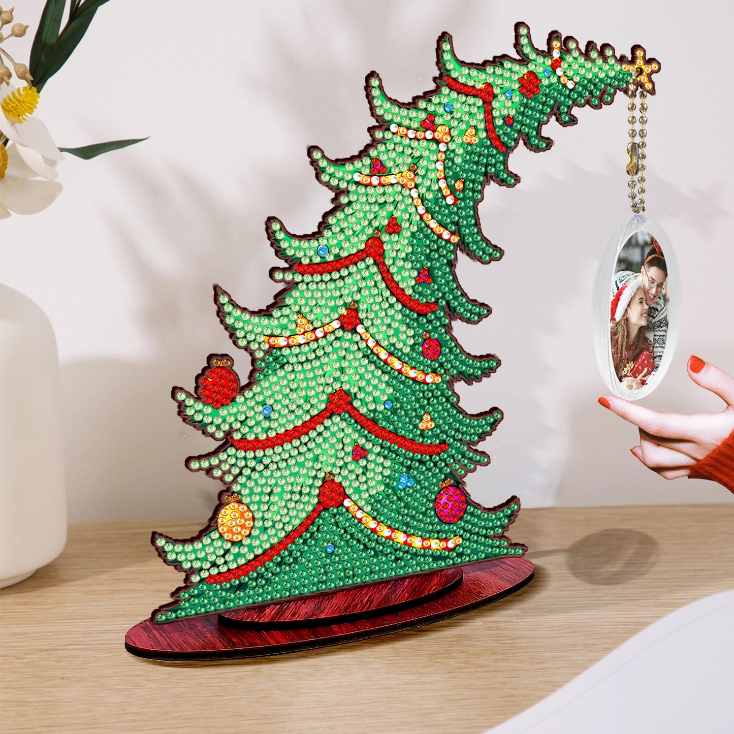 Christmas Tree DIY 2D Flat Wooden Desktop Diamond Art Kit for Adults Beginner(R)