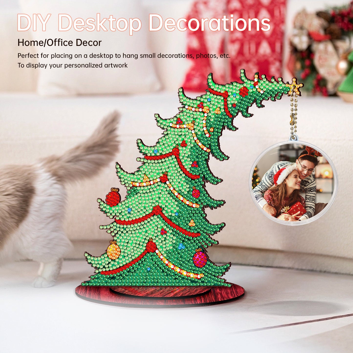 Christmas Tree DIY 2D Flat Wooden Desktop Diamond Art Kit for Adults Beginner(R)
