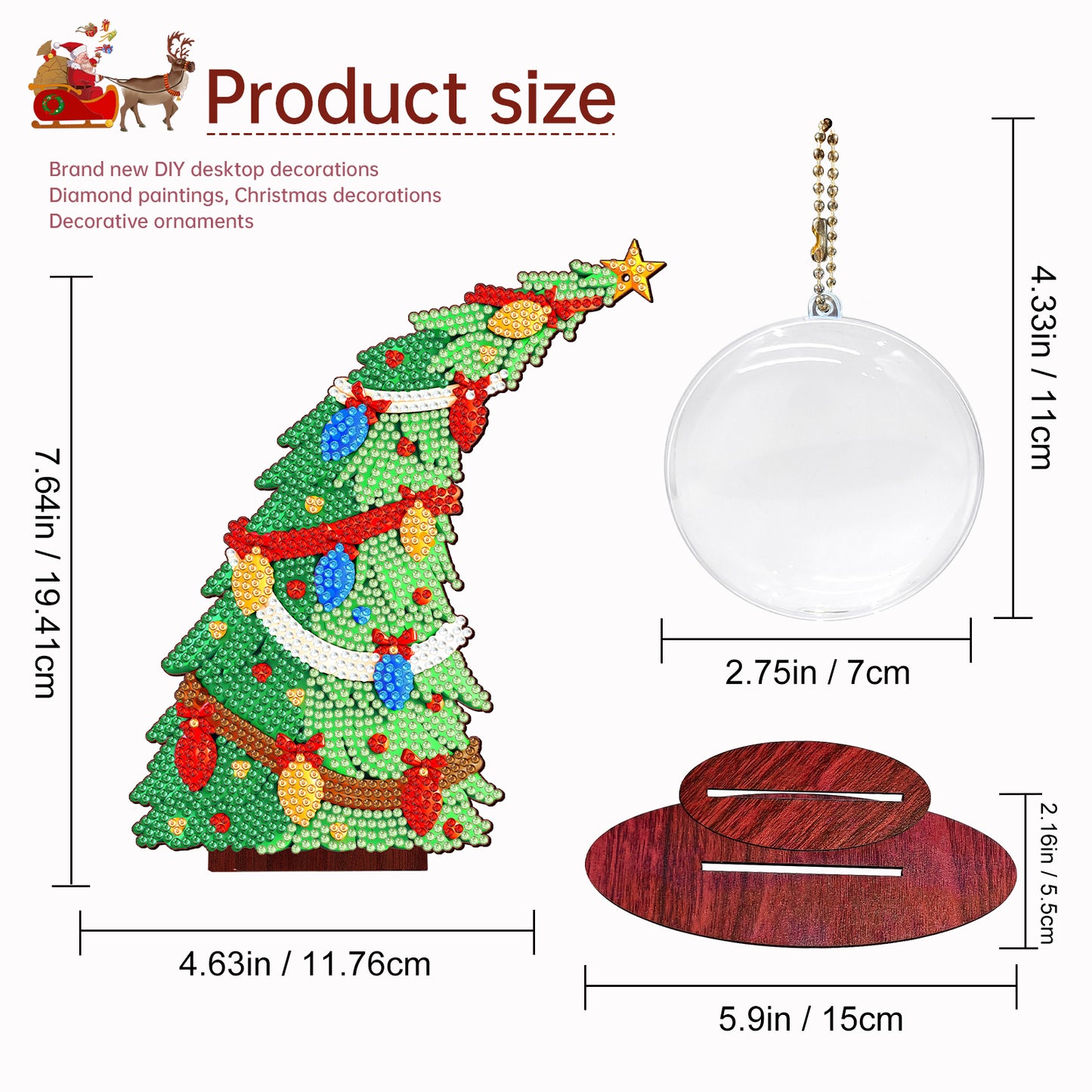 Christmas Tree DIY 2D Flat Wooden Desktop Diamond Art Kit for Adults Beginner(S)