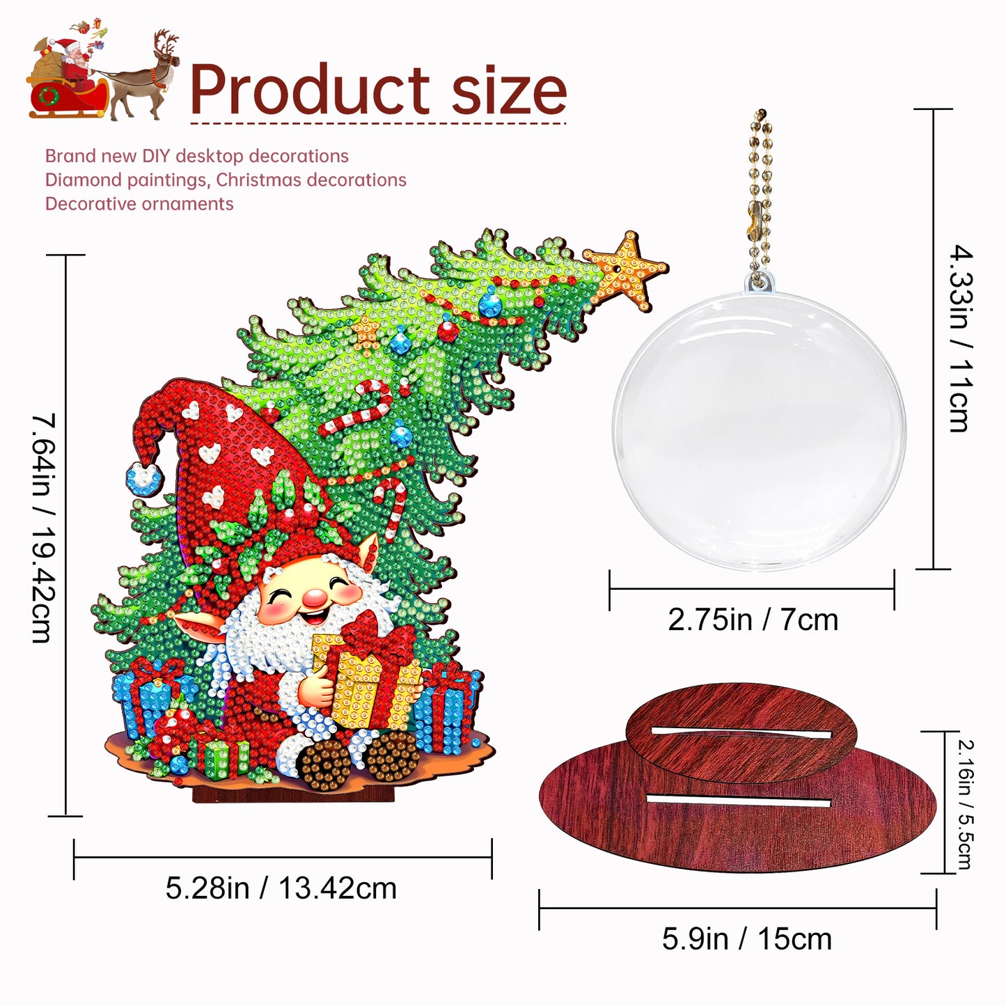 Santa Goblin Photo Xmas Tree DIY 2D Wooden Desktop Diamond Art Kit Home Decor(T)