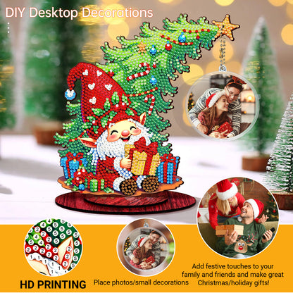 Santa Goblin Photo Xmas Tree DIY 2D Wooden Desktop Diamond Art Kit Home Decor(T)