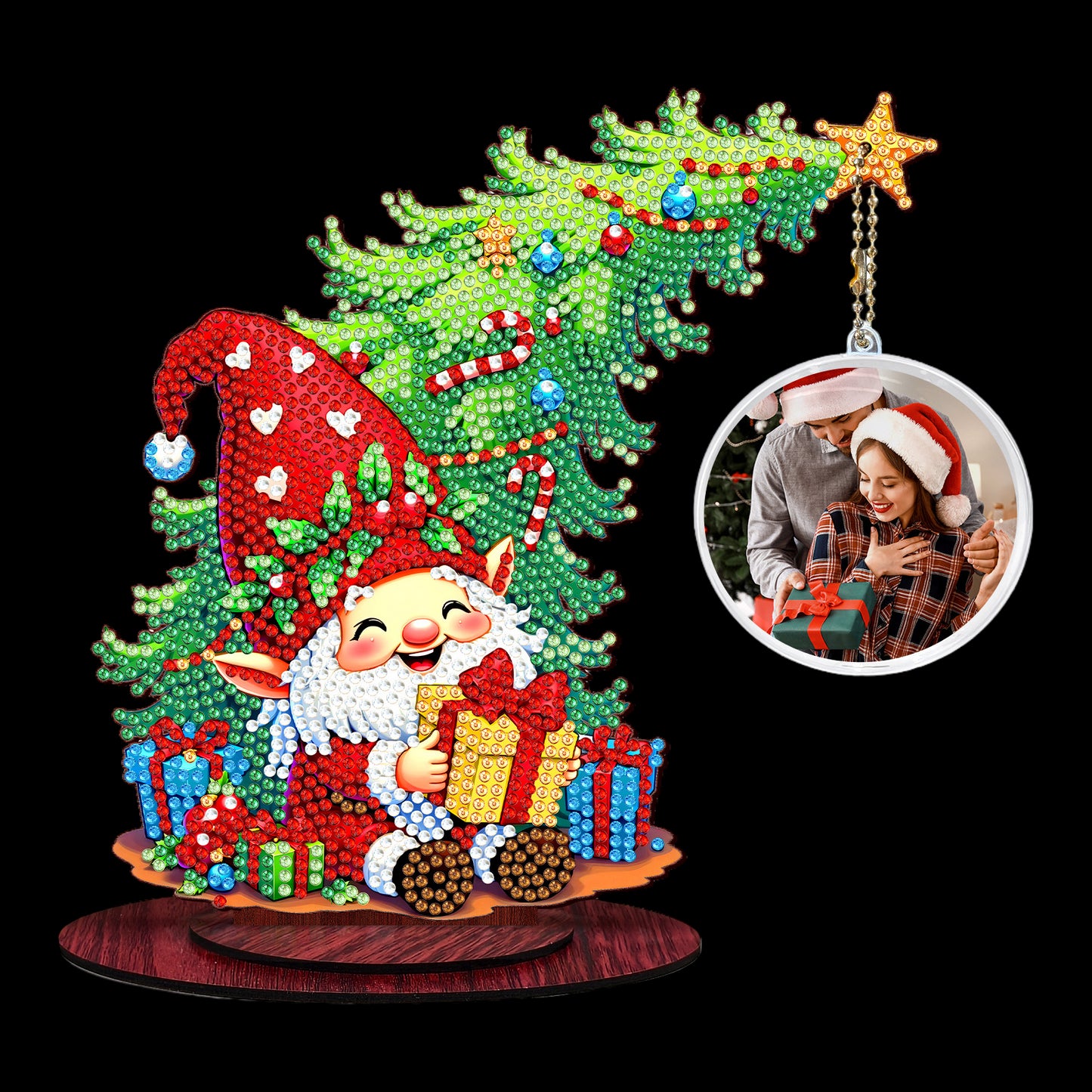 Santa Goblin Photo Xmas Tree DIY 2D Wooden Desktop Diamond Art Kit Home Decor(T)