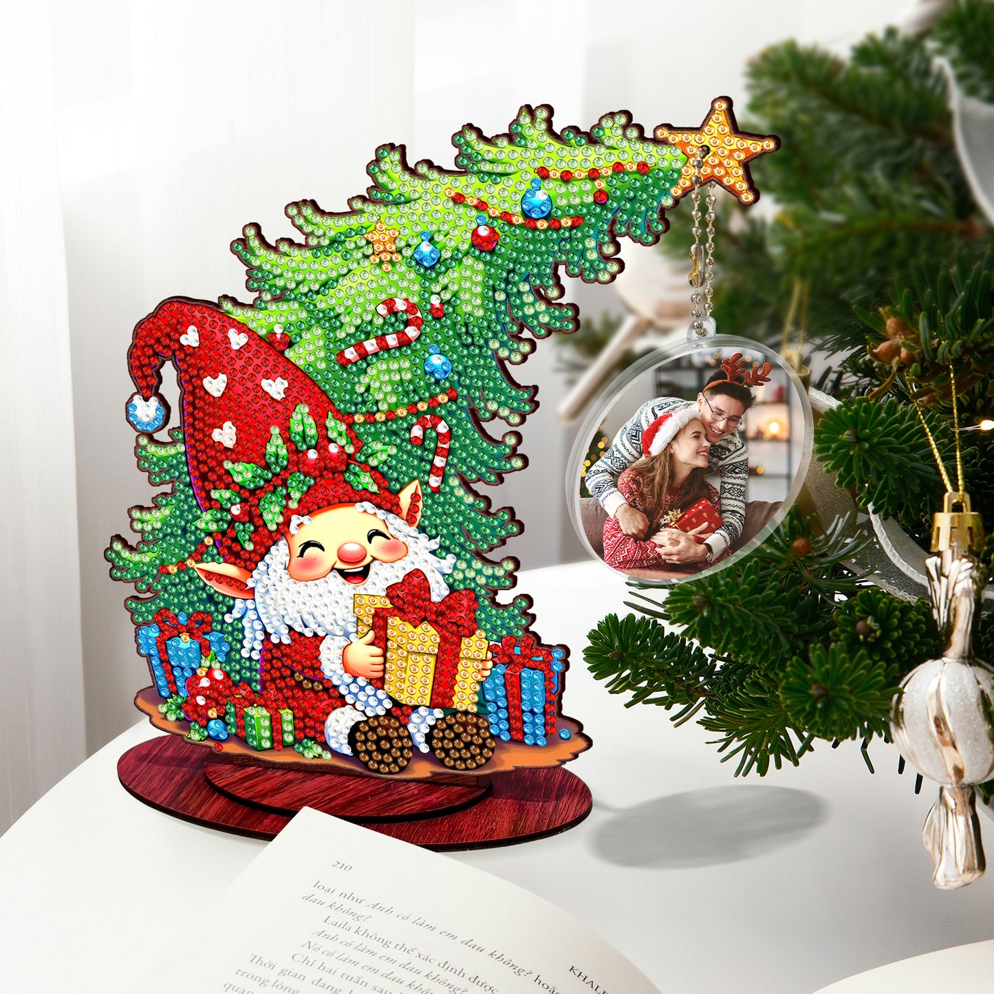 Santa Goblin Photo Xmas Tree DIY 2D Wooden Desktop Diamond Art Kit Home Decor(T)