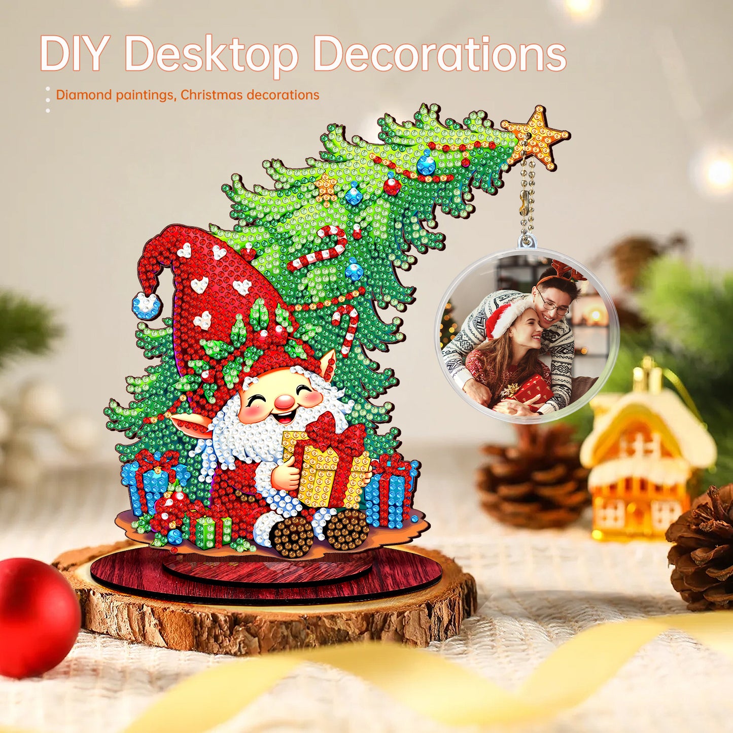 Santa Goblin Photo Xmas Tree DIY 2D Wooden Desktop Diamond Art Kit Home Decor(T)
