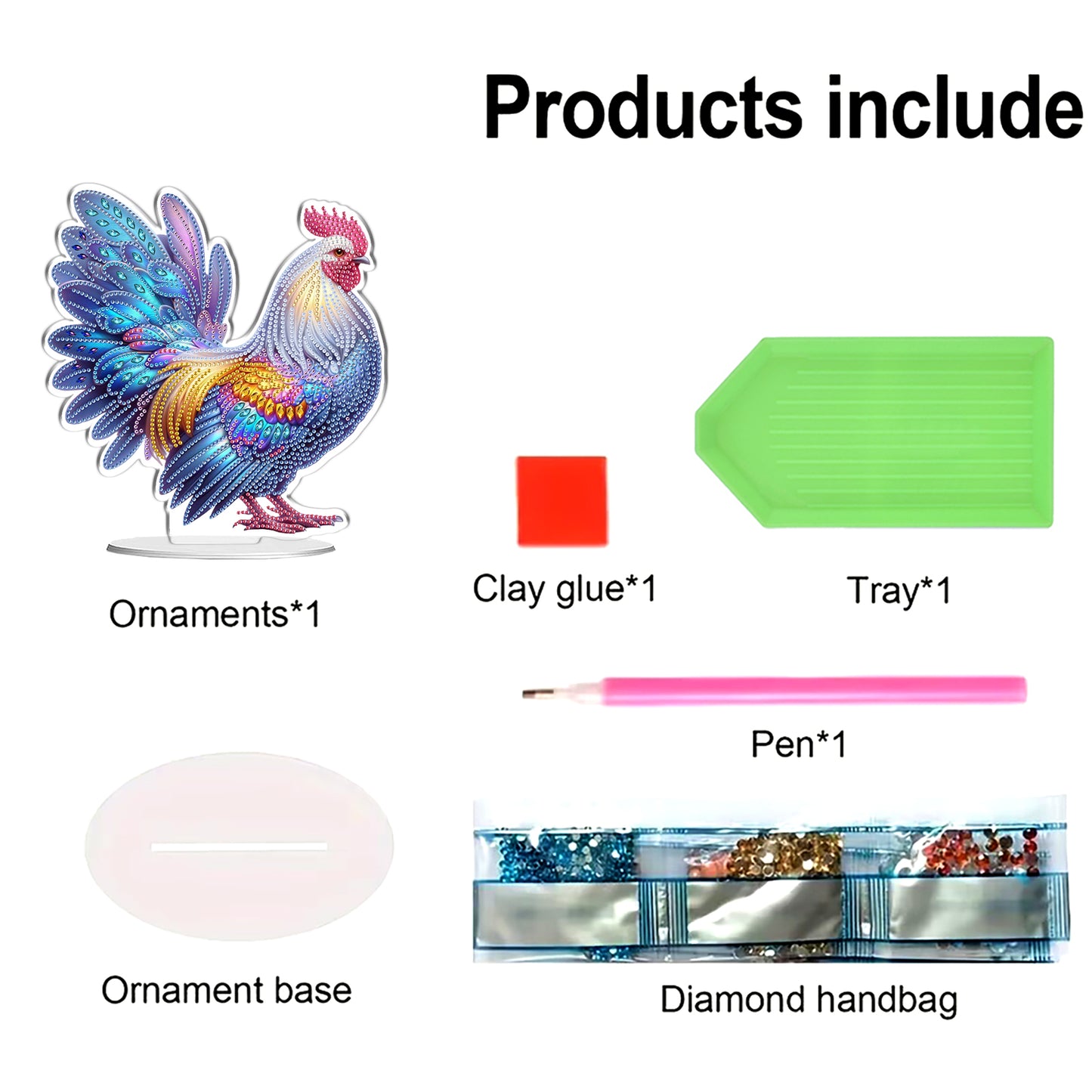 2D Flat DIY Chicken Acrylic Diamond Painting Tabletop Ornaments Kit Home Decor