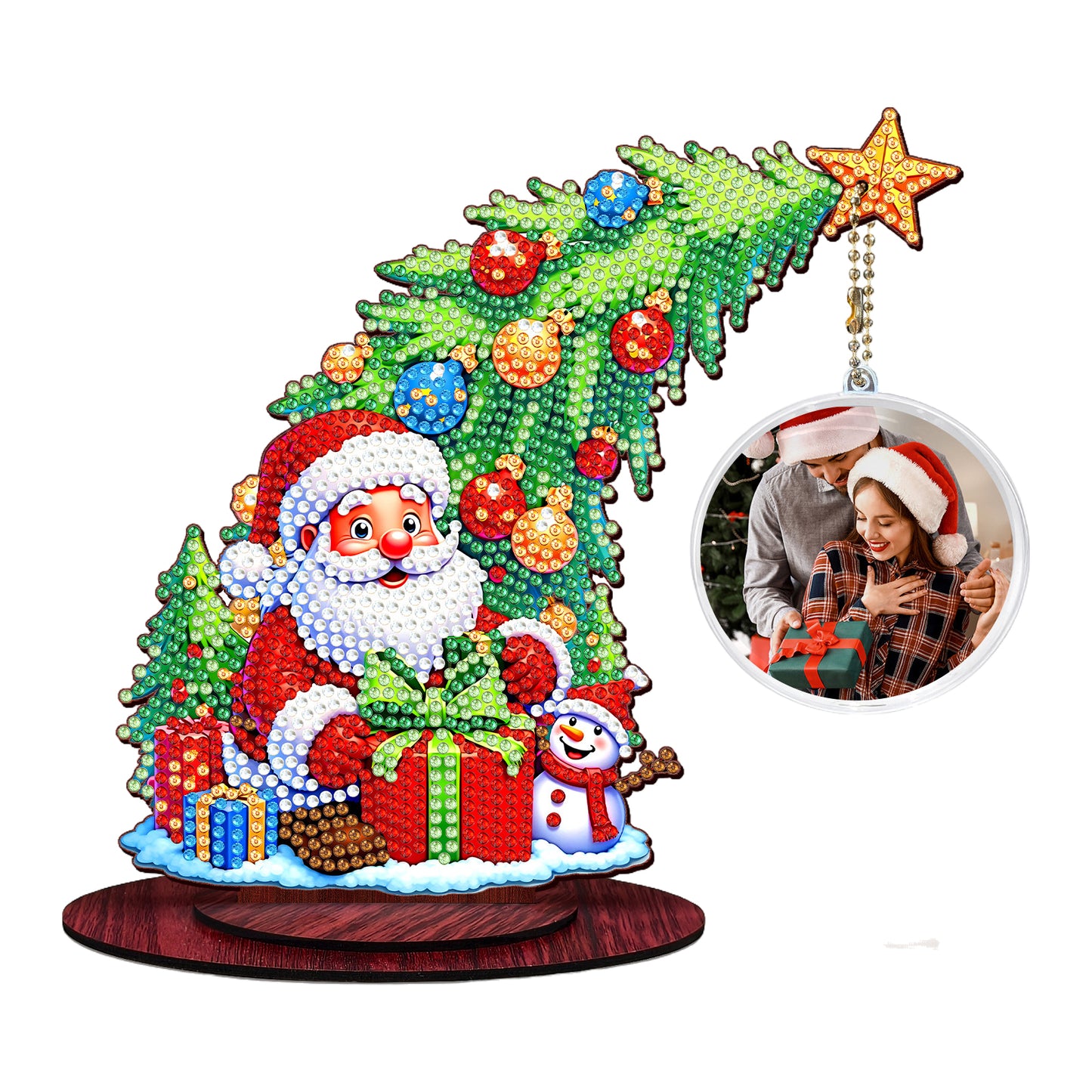 Santa Claus Photo Xmas Tree 5D DIY Diamond Art Tabletop Wood Decoration Ornament