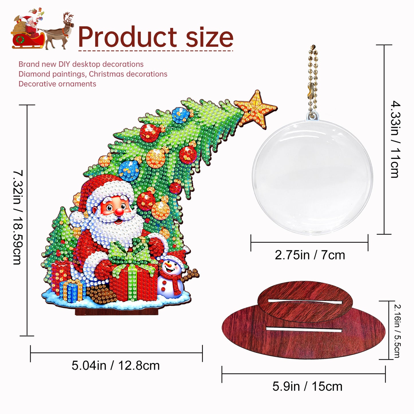 Santa Claus Photo Xmas Tree 5D DIY Diamond Art Tabletop Wood Decoration Ornament