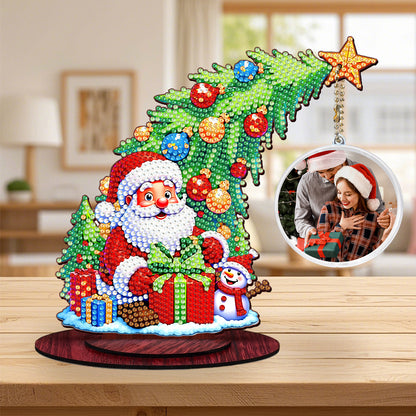 Santa Claus Photo Xmas Tree 5D DIY Diamond Art Tabletop Wood Decoration Ornament
