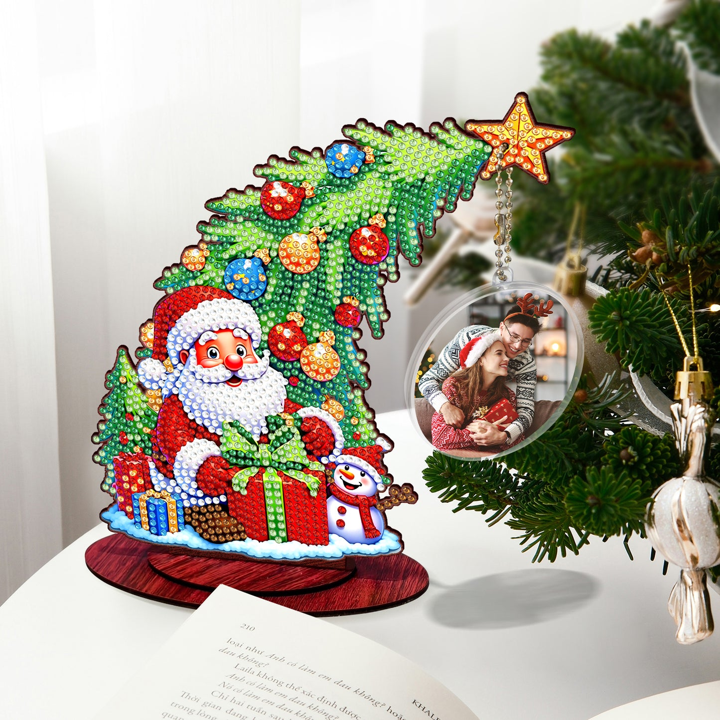 Santa Claus Photo Xmas Tree 5D DIY Diamond Art Tabletop Wood Decoration Ornament