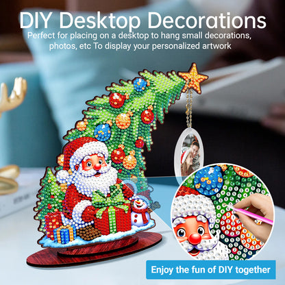 Santa Claus Photo Xmas Tree 5D DIY Diamond Art Tabletop Wood Decoration Ornament
