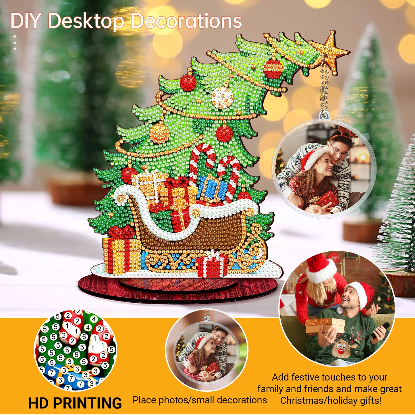 Photo Christmas Tree 5D DIY Diamond Art Tabletop Wood Decorations Ornament Kits