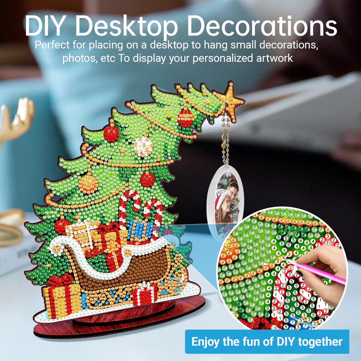 Photo Christmas Tree 5D DIY Diamond Art Tabletop Wood Decorations Ornament Kits