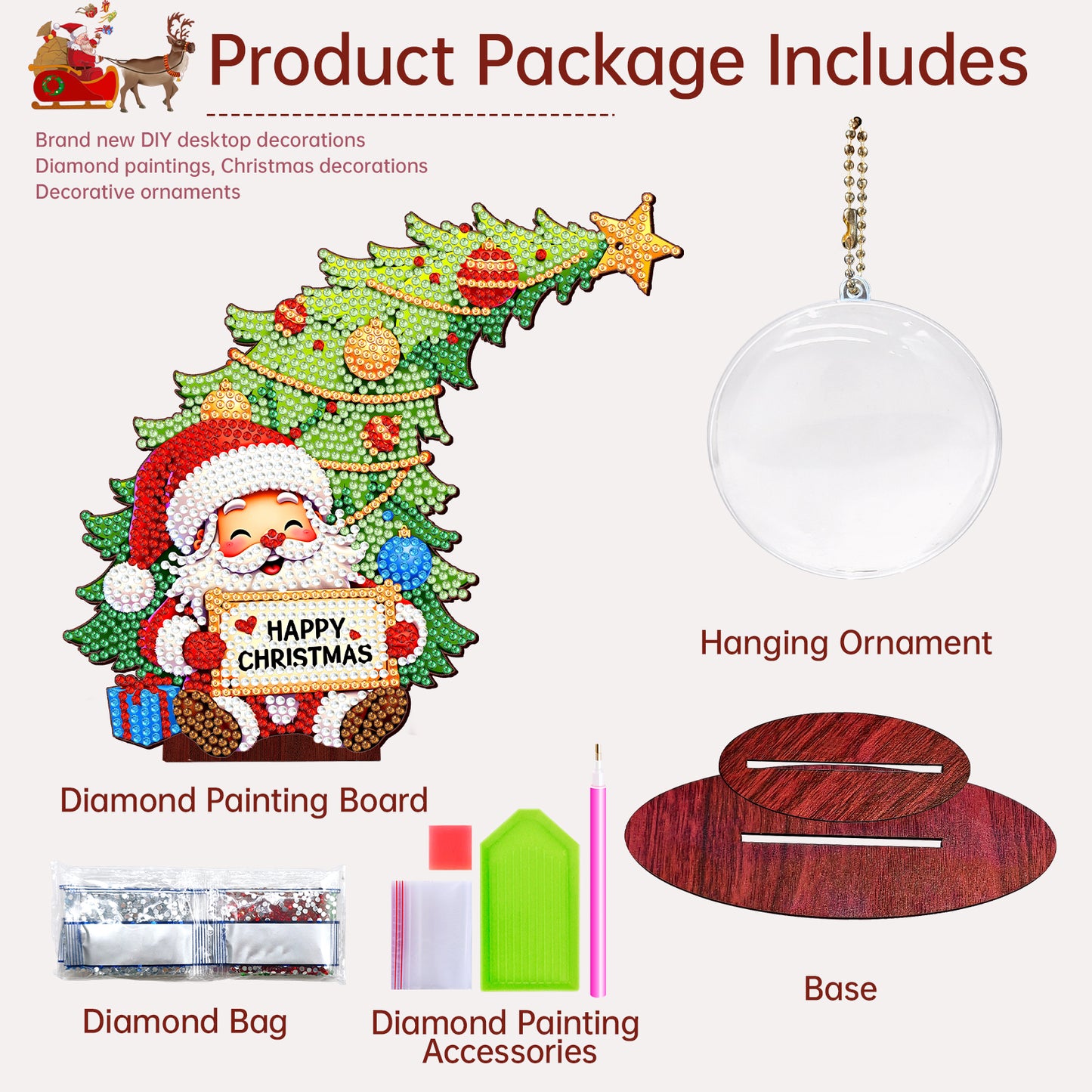 Santa Claus Photo Xmas Tree 5D DIY Diamond Art Tabletop Wood Decoration Ornament