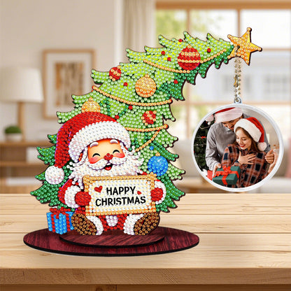 Santa Claus Photo Xmas Tree 5D DIY Diamond Art Tabletop Wood Decoration Ornament