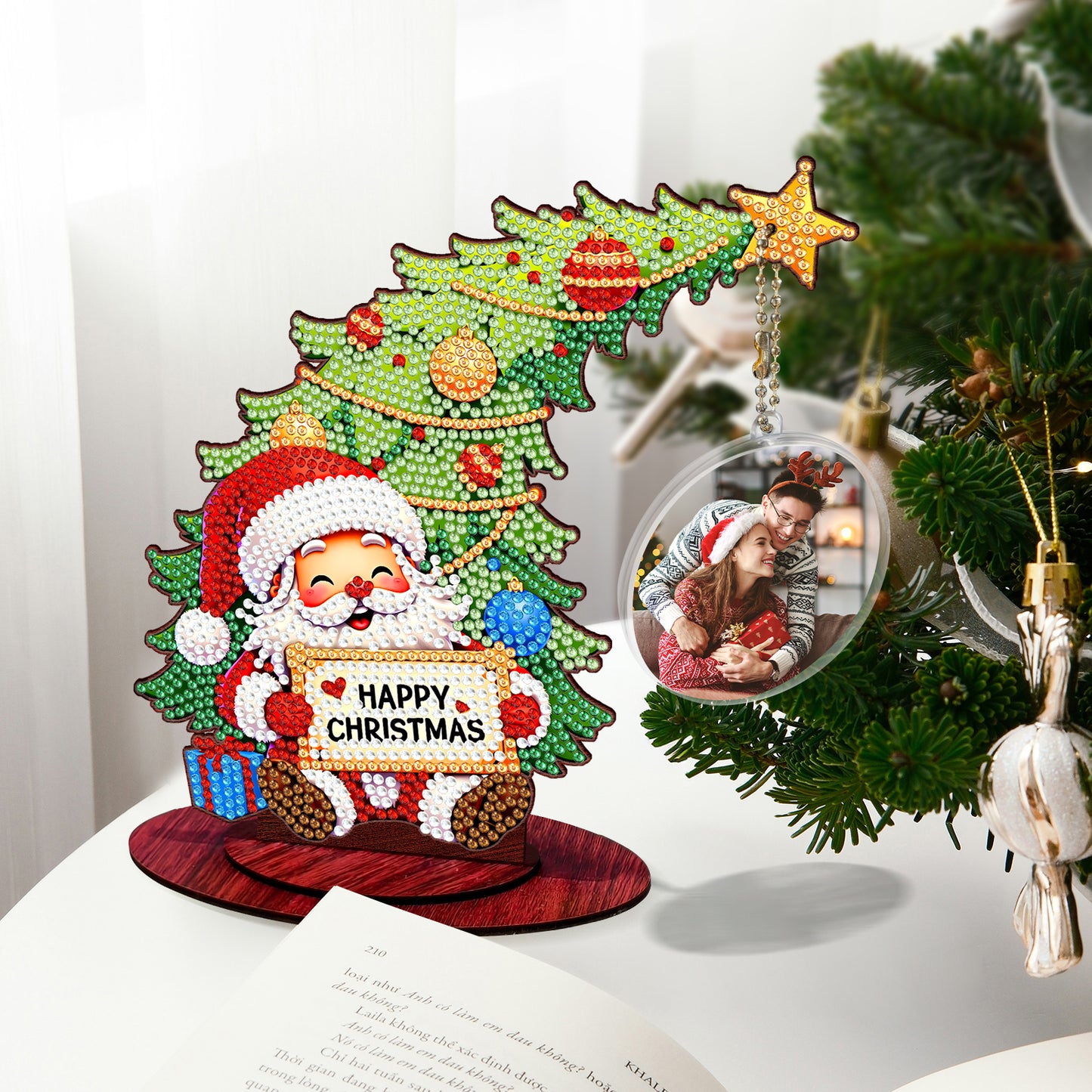 Santa Claus Photo Xmas Tree 5D DIY Diamond Art Tabletop Wood Decoration Ornament