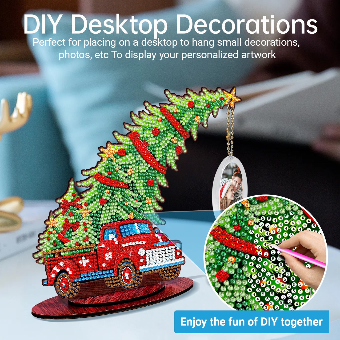 Photo Christmas Tree 5D DIY Diamond Art Tabletop Wood Decorations Ornament Kits