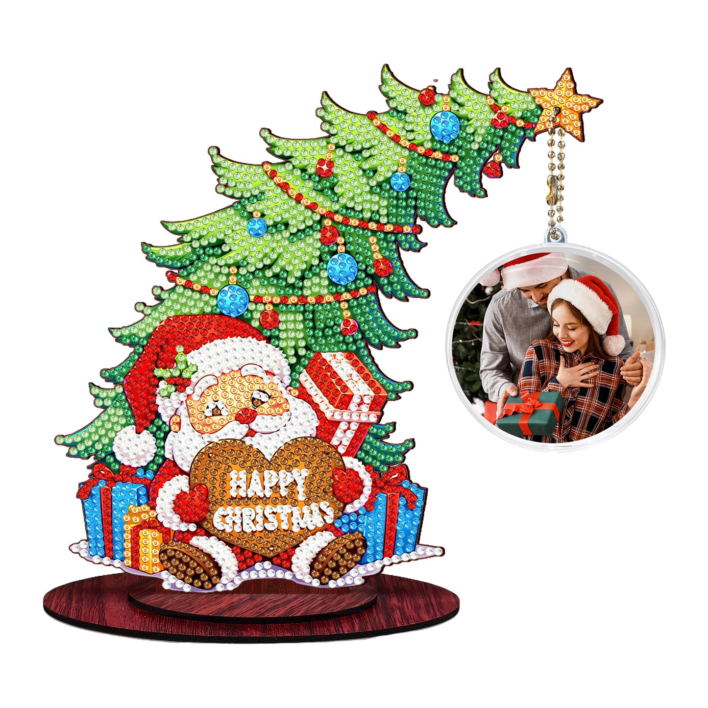 Santa Claus Photo Xmas Tree 5D DIY Diamond Art Tabletop Wood Decoration Ornament
