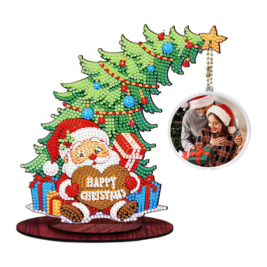 Santa Claus Photo Xmas Tree 5D DIY Diamond Art Tabletop Wood Decoration Ornament