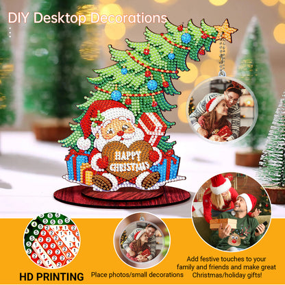 Santa Claus Photo Xmas Tree 5D DIY Diamond Art Tabletop Wood Decoration Ornament