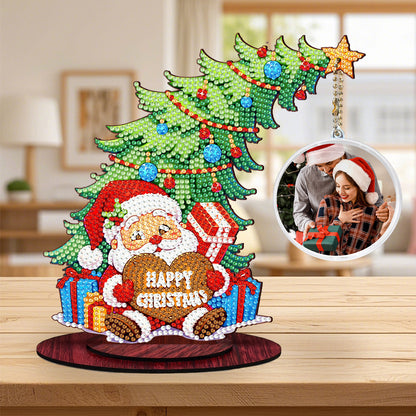 Santa Claus Photo Xmas Tree 5D DIY Diamond Art Tabletop Wood Decoration Ornament