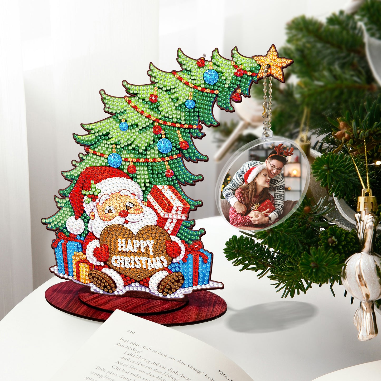 Santa Claus Photo Xmas Tree 5D DIY Diamond Art Tabletop Wood Decoration Ornament