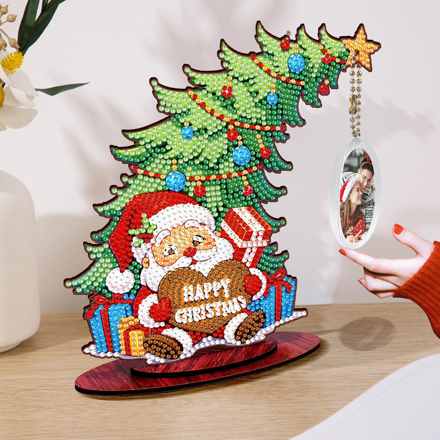 Santa Claus Photo Xmas Tree 5D DIY Diamond Art Tabletop Wood Decoration Ornament